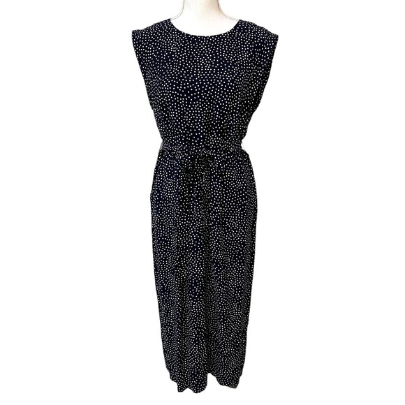 Boden Camille Blue Dot Tie Waist Sleeveless Midi Dress Size 8 10 Medium - Picture 2 of 7